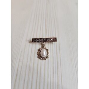 Vintage Faux Pearl Rope Bar Brooch Pin Gold Tone 1980's Dangle Elegant